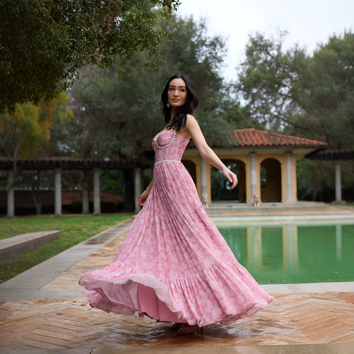 Women Summer Printed Maxi Sleeveless Beaded Dress 3