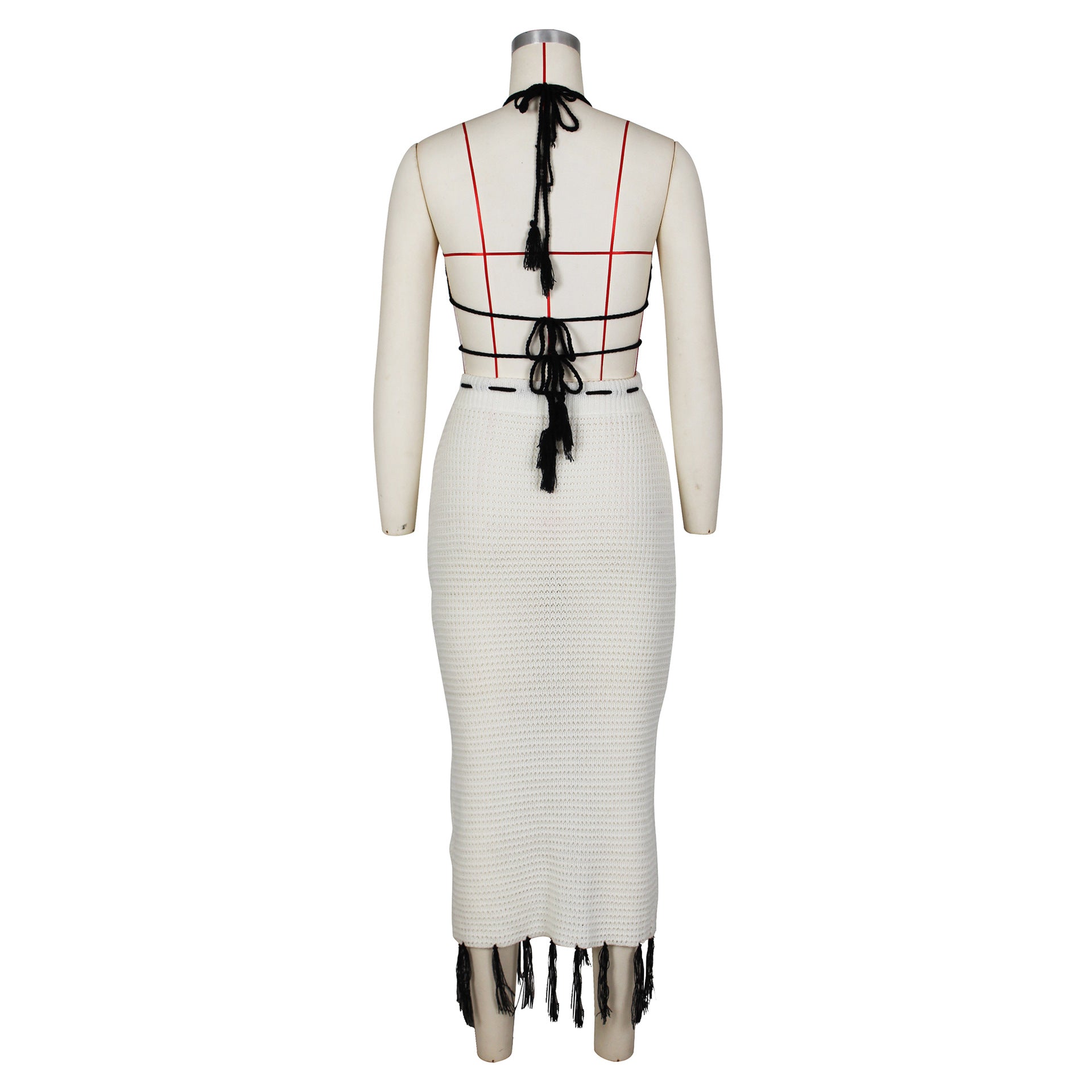 Sexy women's crochet butterfly top knitting tassel skirt fashion suit 14