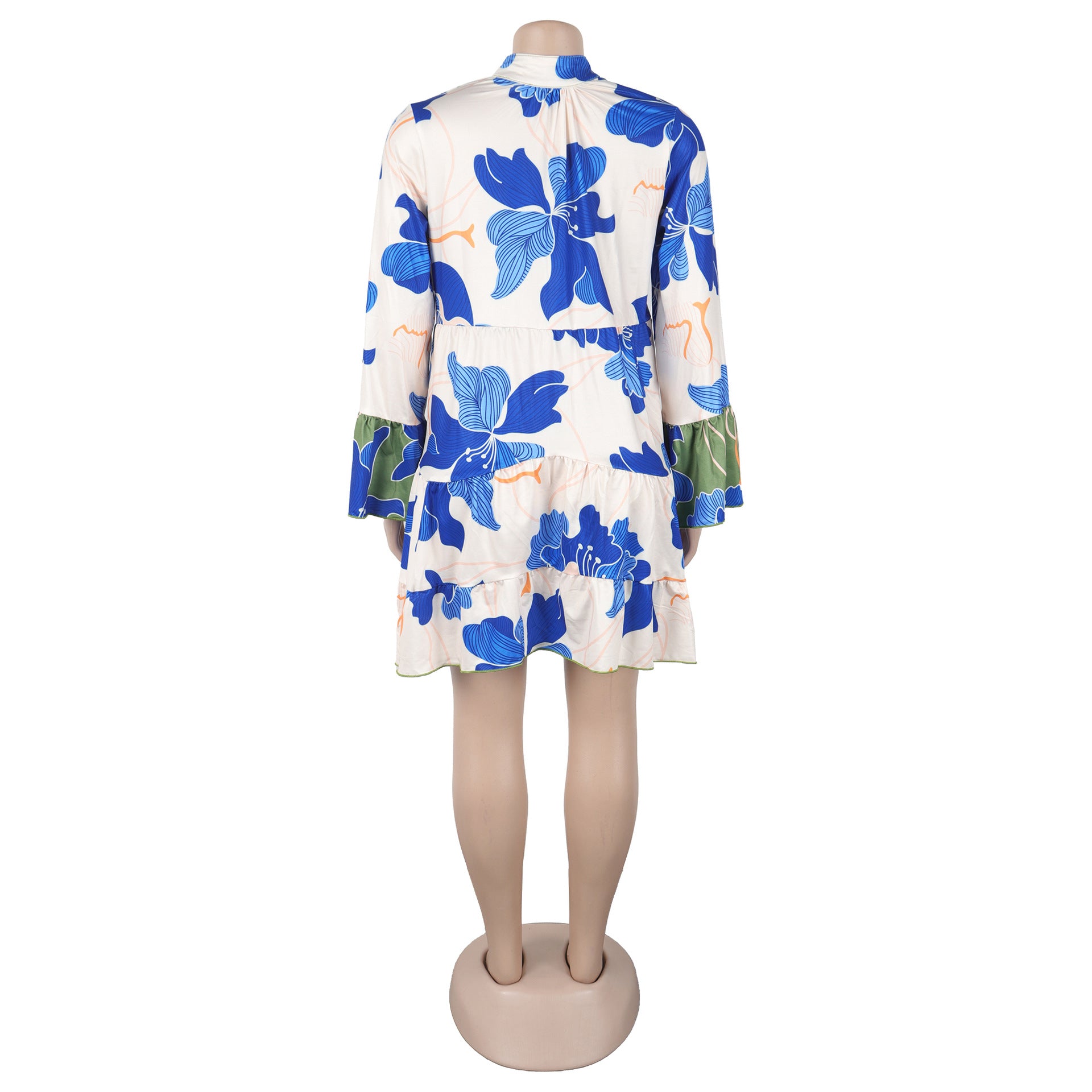 Women Elegant Floral Print V-Neck Patchwork Contrast Color Mini Dress 20