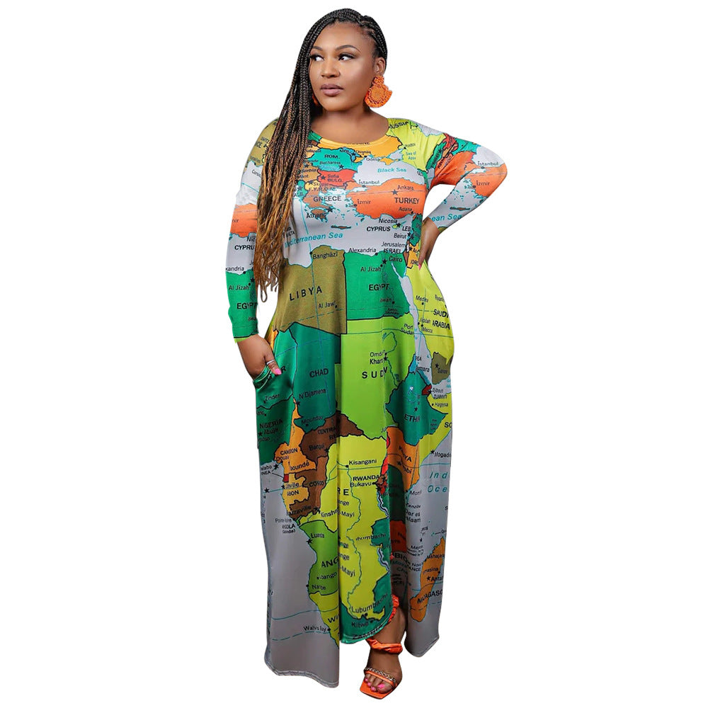 Women's Positioning Print Pockets Plus Size Loose Dress