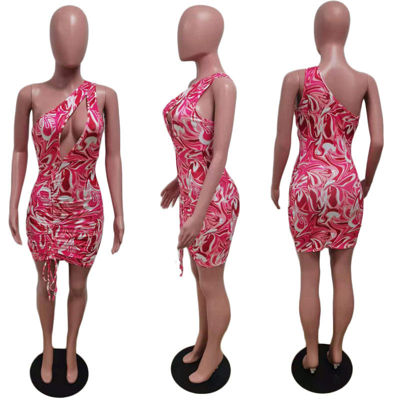 Women's Drawstring Pleated Low Back Keyhole Cutout Sexy Bodycon Dress 13