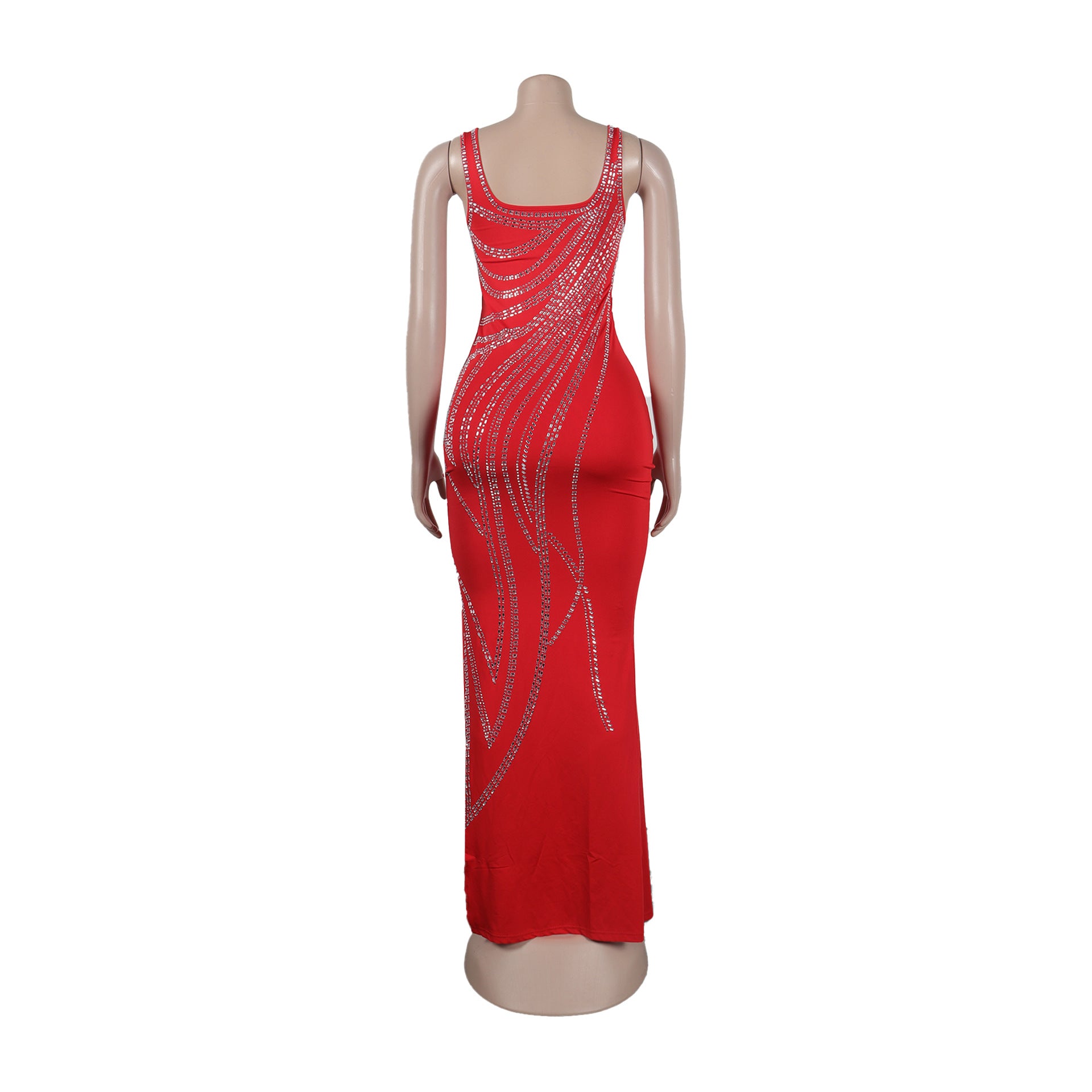 Women Sexy Beaded Sleeveless Bodycon Slit Dress 30