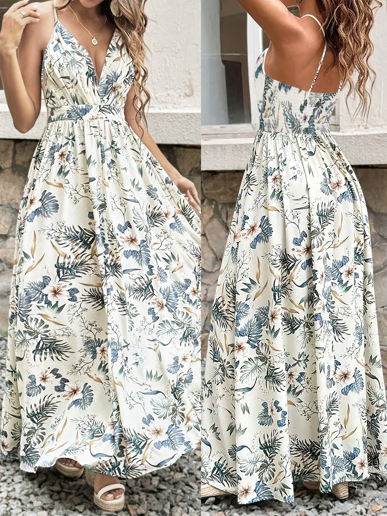 Women's Fashion Elegance V-neck Strap Plus Size Print Holidays Long Dress