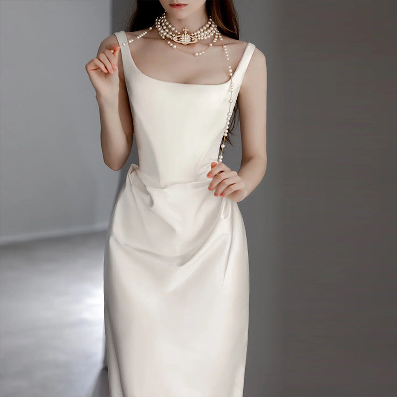 Satin Wedding Dress Retro Wedding Dress Strap Tail Evening Dress（Processing time need 3-6 days） 4