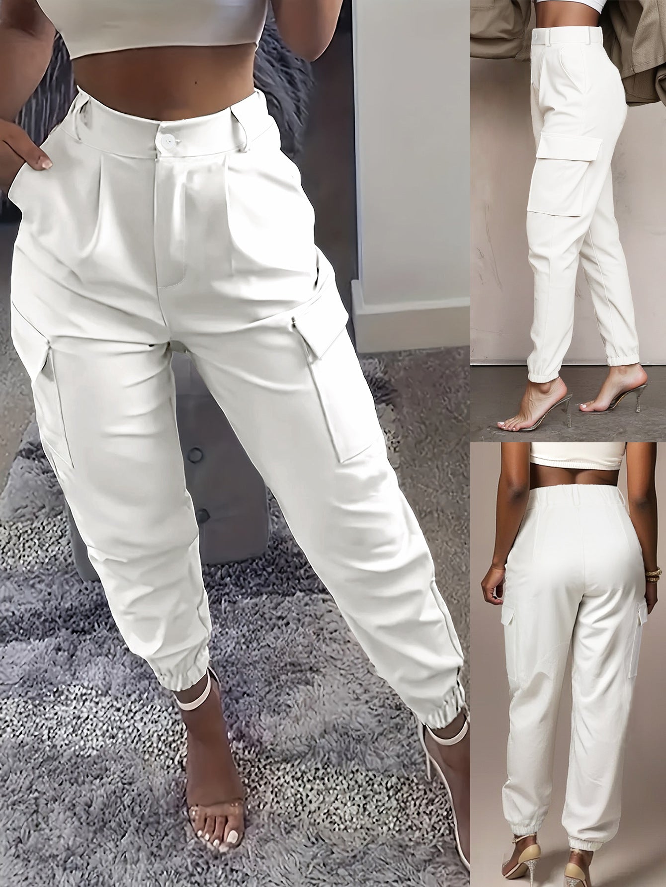 Women Casual Pocket Cuff Cargo Pants 4