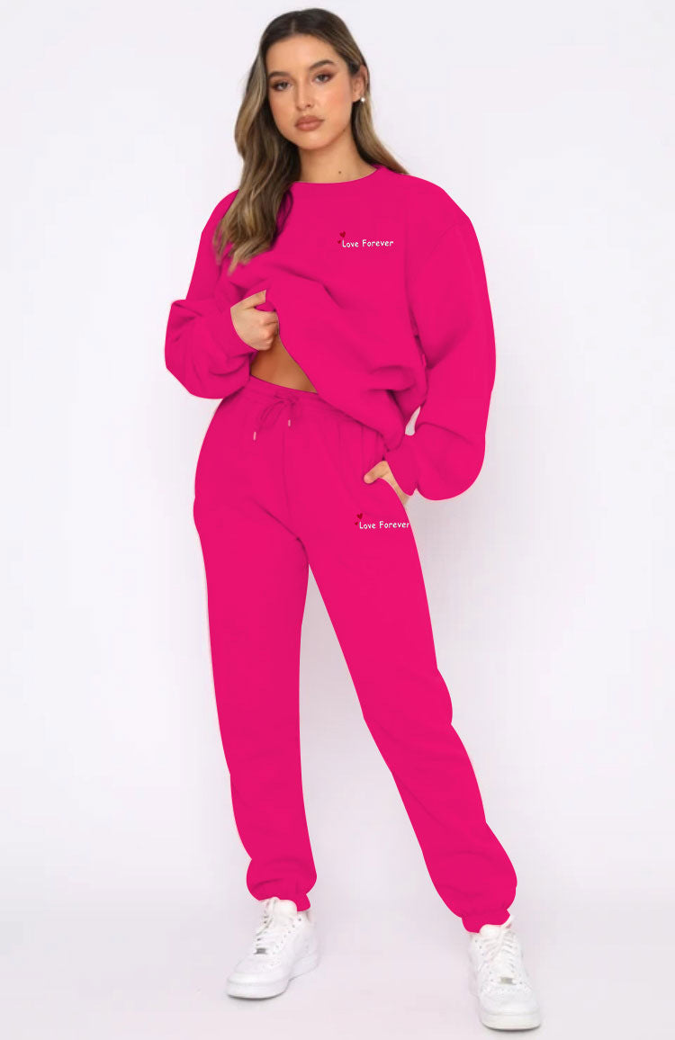 Women Autumn/Winter Printed Round Neck Long-Sleeved Top and Pants Two-Piece Set 46