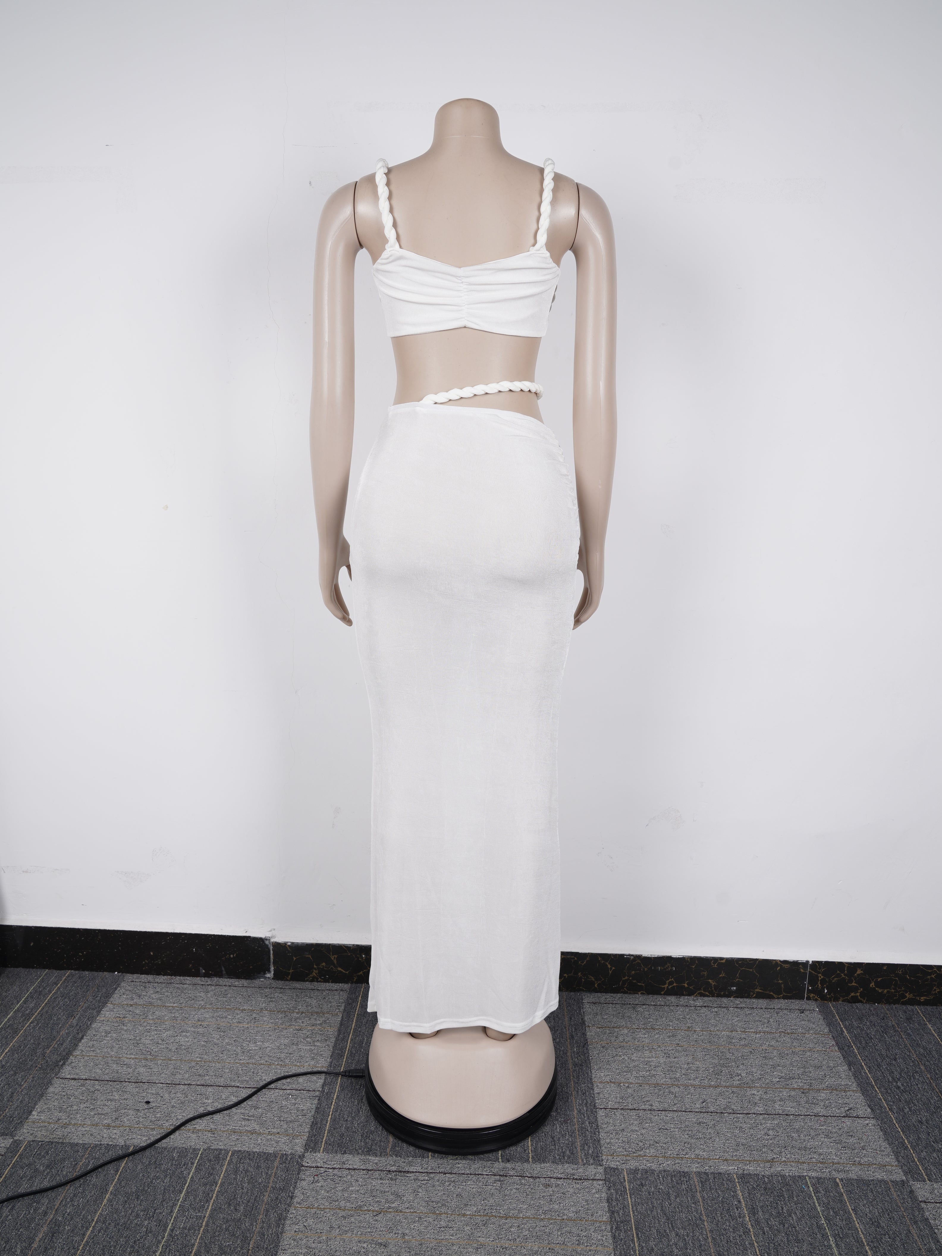 Casual Strap Crop Top High-Waist Hollow Long Skirt Two-Piece Set 15