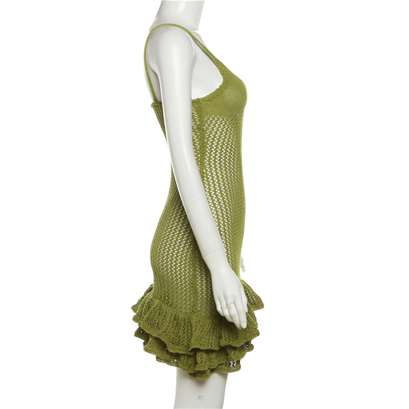 Summer women's sexy suspenders Low Back V-neck low-cut high-waist bud dress 21