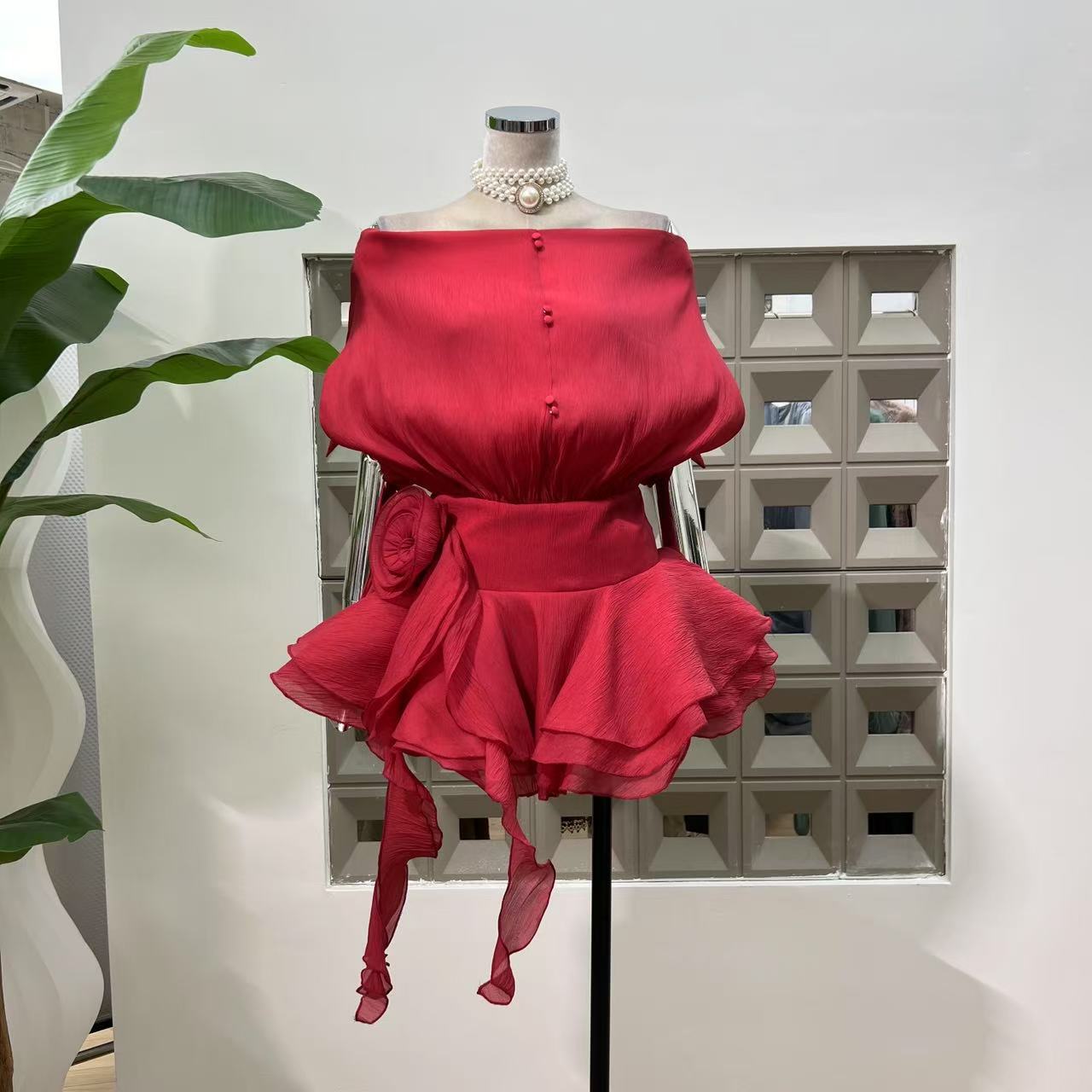 Off-Shoulder Bubble Sleeve Floral Mini Dress with Matching Shorts 7