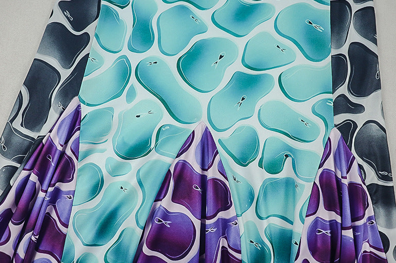 Fashion Printed Women's Patchwork Slim Waist A-Line Casual Chic V-Neck Maxi Dress 13