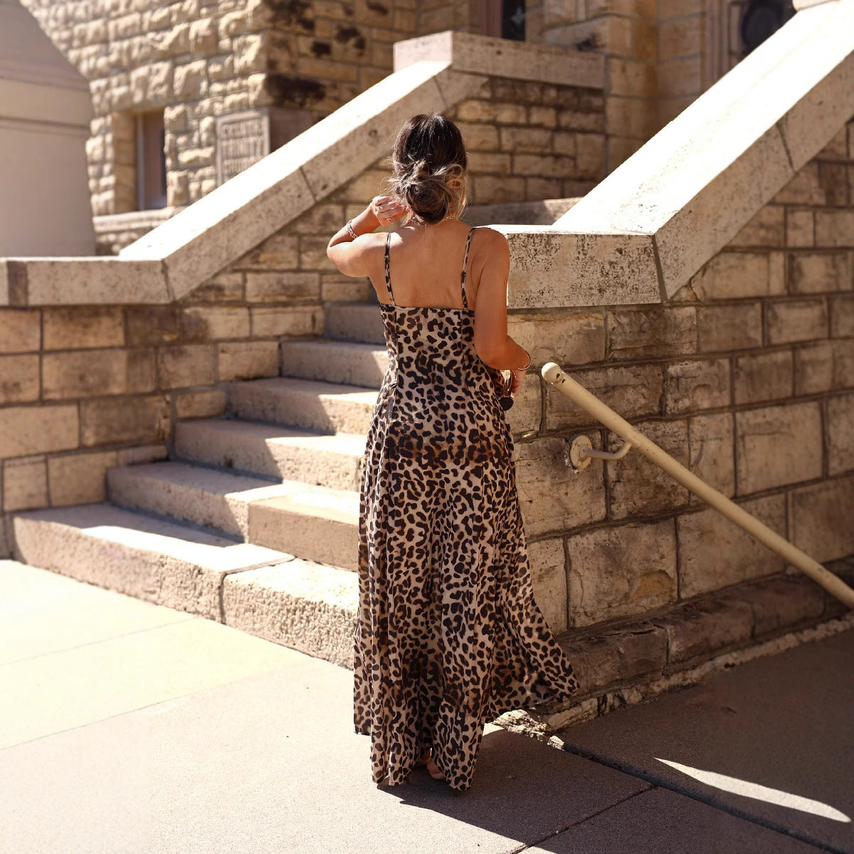 Summer Women's Strap Leopard Print Maxi Dress 4