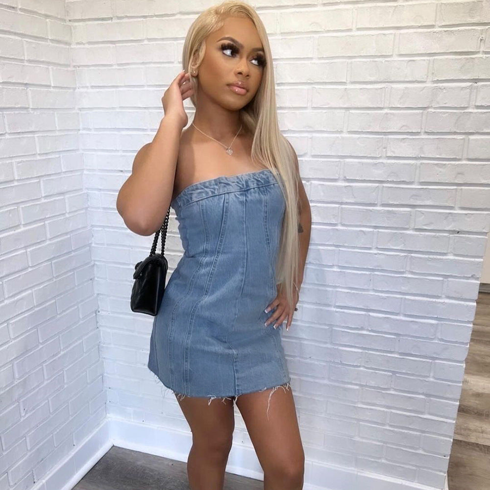 Spring Summer Sexy Strapless Denim Dress