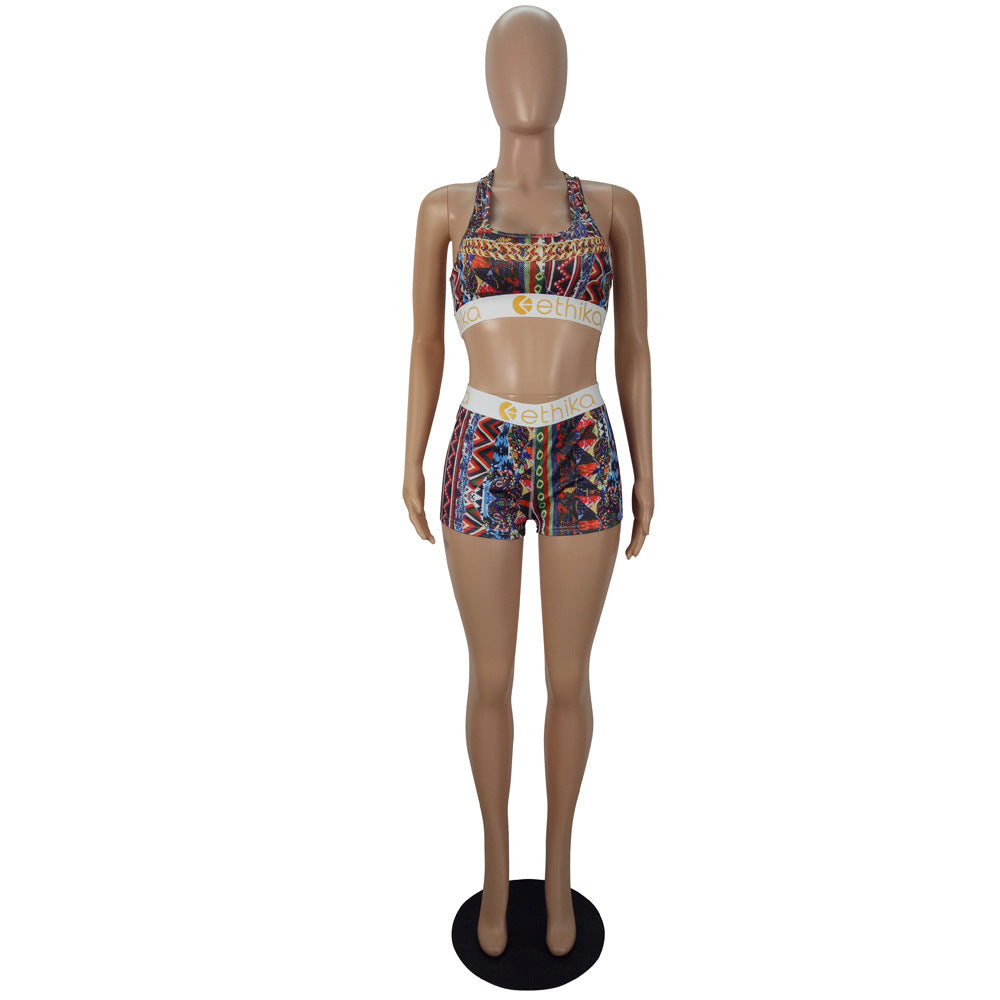 Women's Style Slim Fit Shorts Printed Two-Piece Set 28