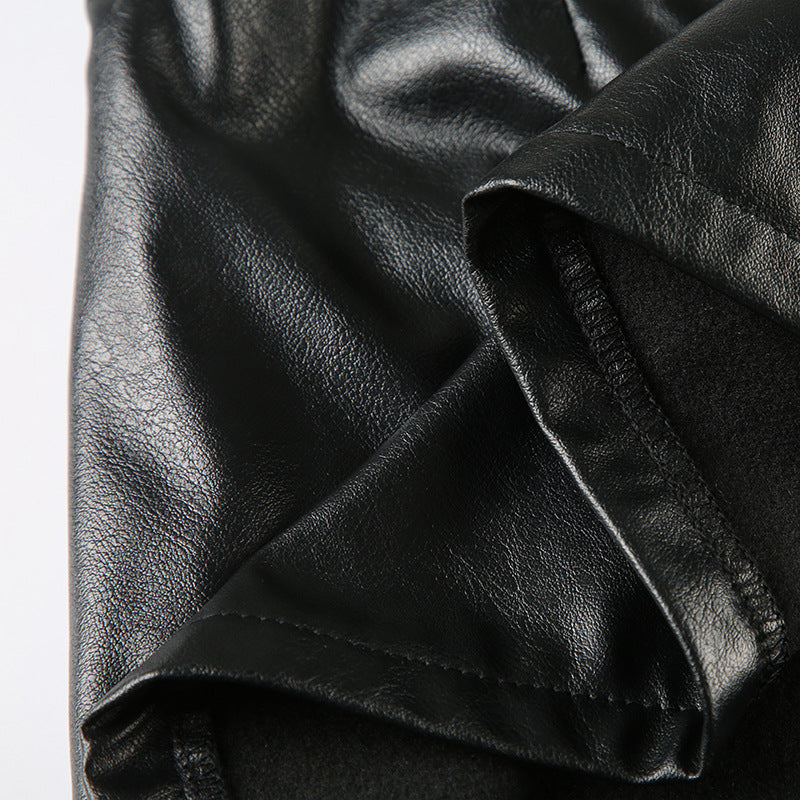 Punk Sexy Leather V-Neck Strap Vest Top Hollow Pin Buckle Adjustable Skirt Set 36