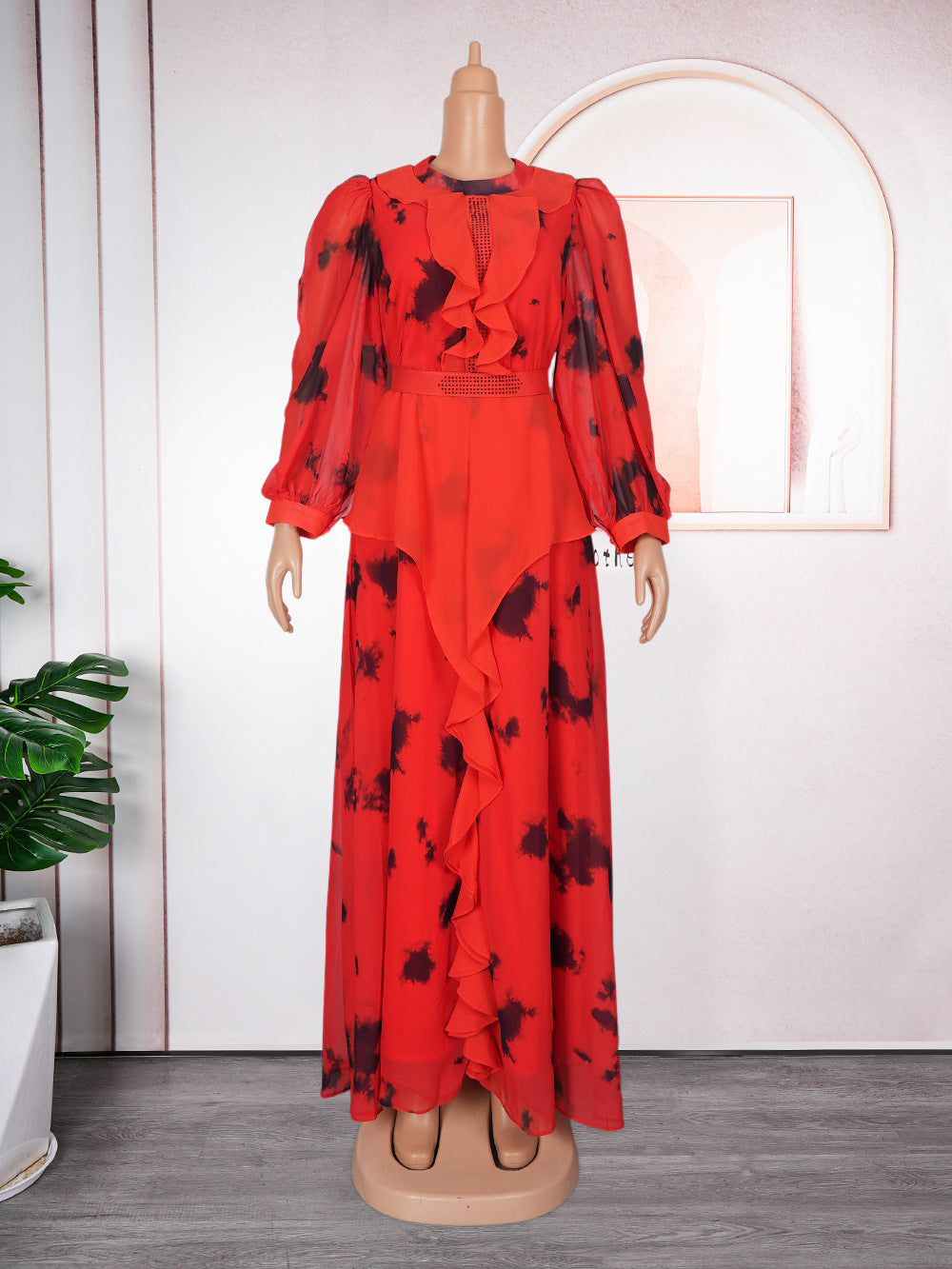 African Women Retro Printed Ruffle Dress 10