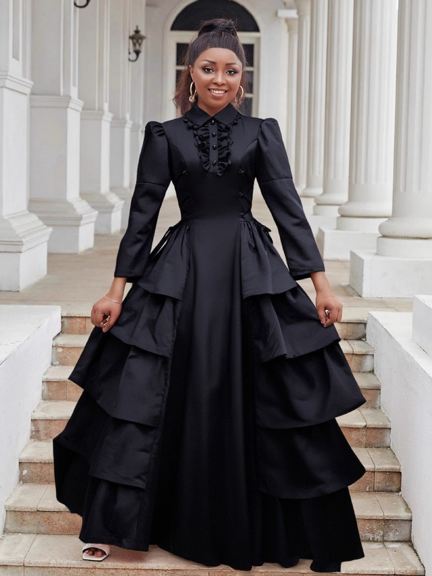 Black Ruffled Plus Size Long Cake Dress 7