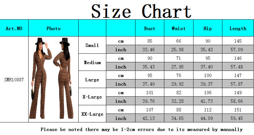 Sexy Fashion Printing Long-Sleeved V-Neck Jumpsuit 13