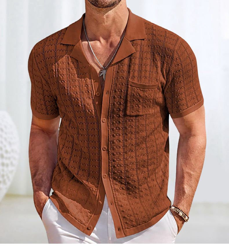 Men's Summer Short Sleeve Turndown Collar Knitting Polo Shirt Casual Top