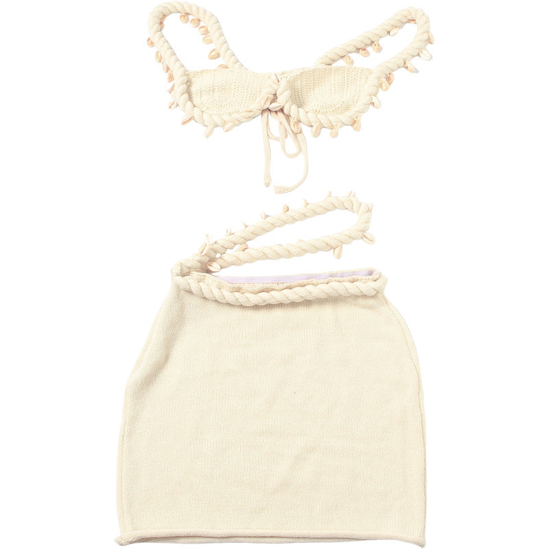 Women Summer Sexy Solid Knitting Crop Top and Skirt Two Piece Set 25