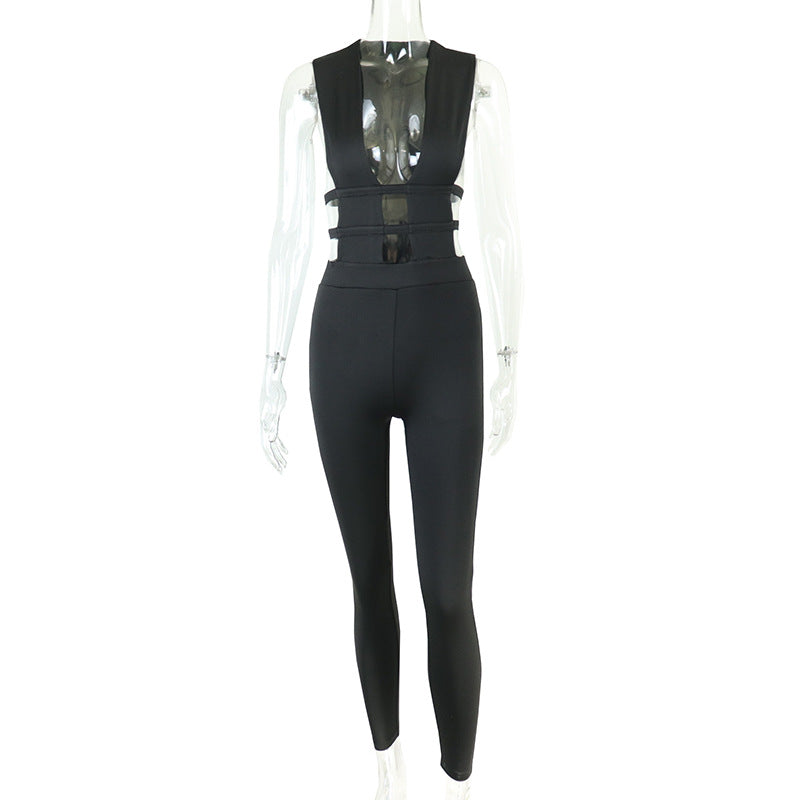 Women Summer Sexy Solid Color Cut Out Jumpsuit 10