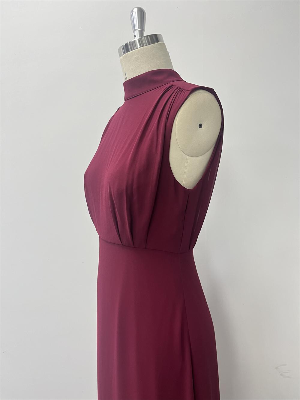 Women spring Summer Stand Collar Sleeveless elegant chiffon zipper slit evening dress 10