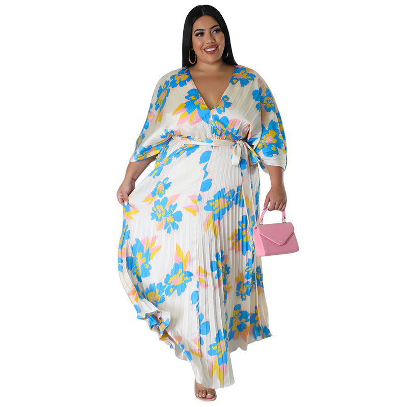 Plus Size Women's Autumn And Winter Sweet Style Loose Pleated Long Dress 9