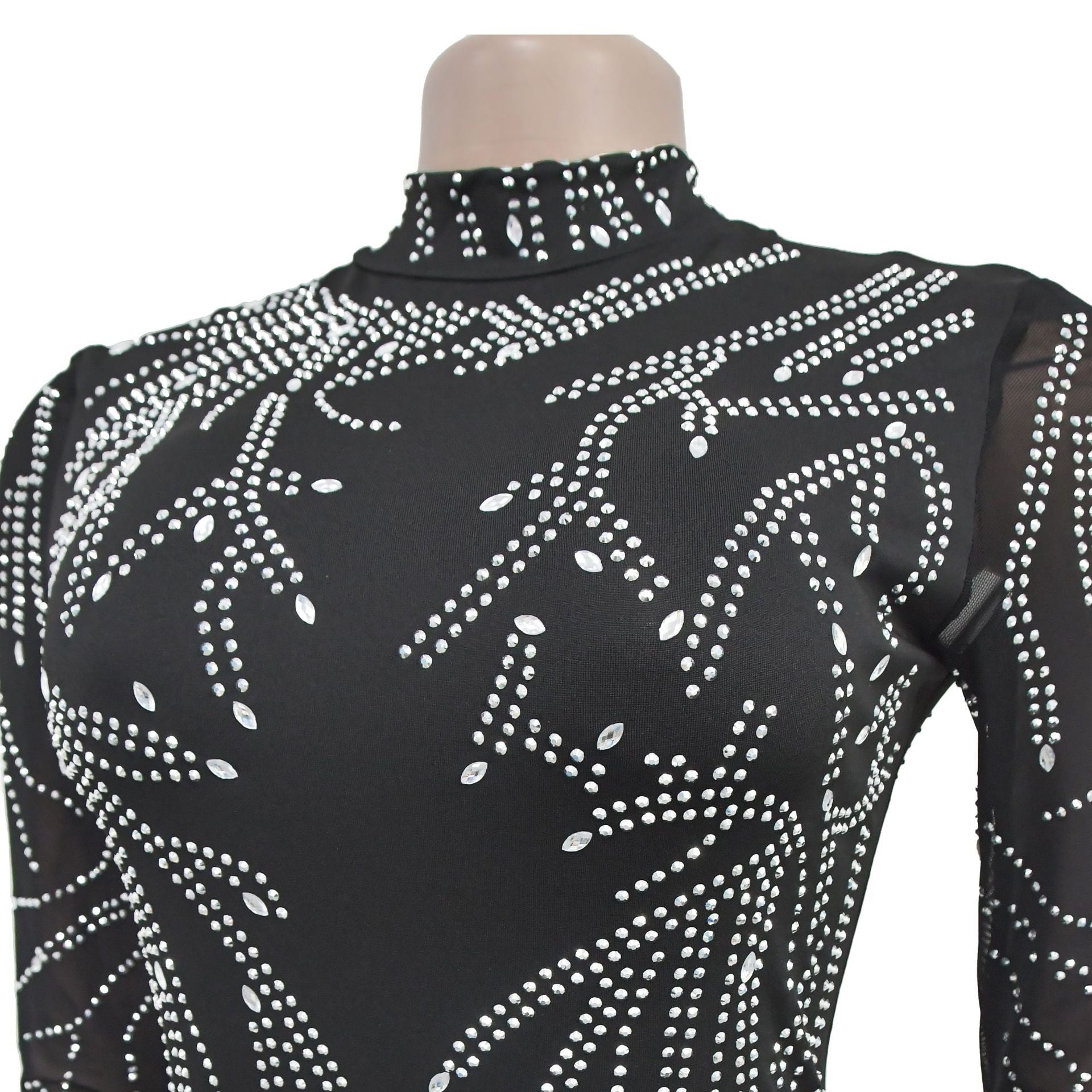 Fashion Women's Low Back Beaded Long Sleeve Club Jumpsuit（customized,MOQ 6pcs/size/color,process time 7-10 days） 7