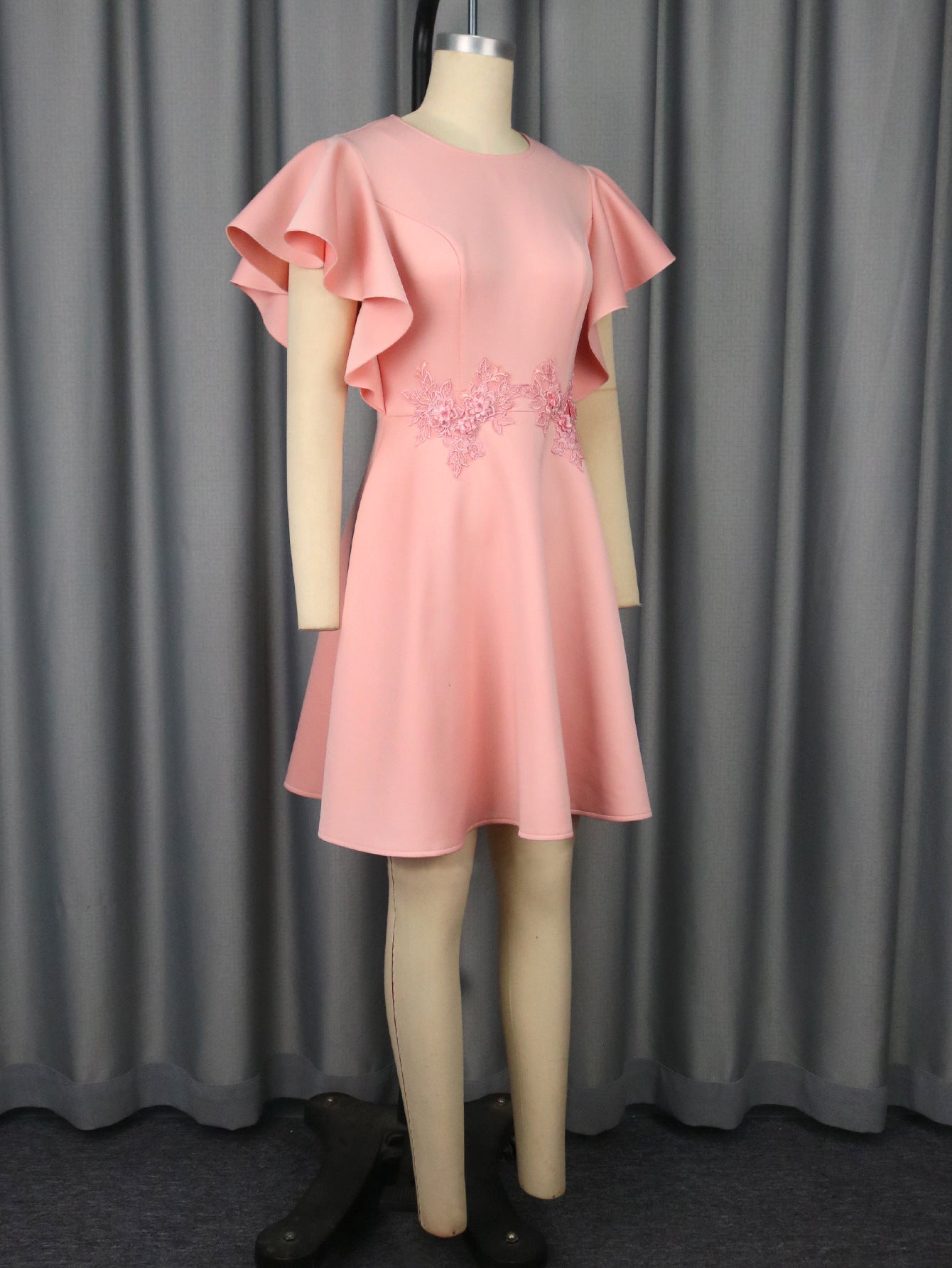 Summer Chic Round Neck Short Dress Embroidered Floral A-Line Party Gown 5