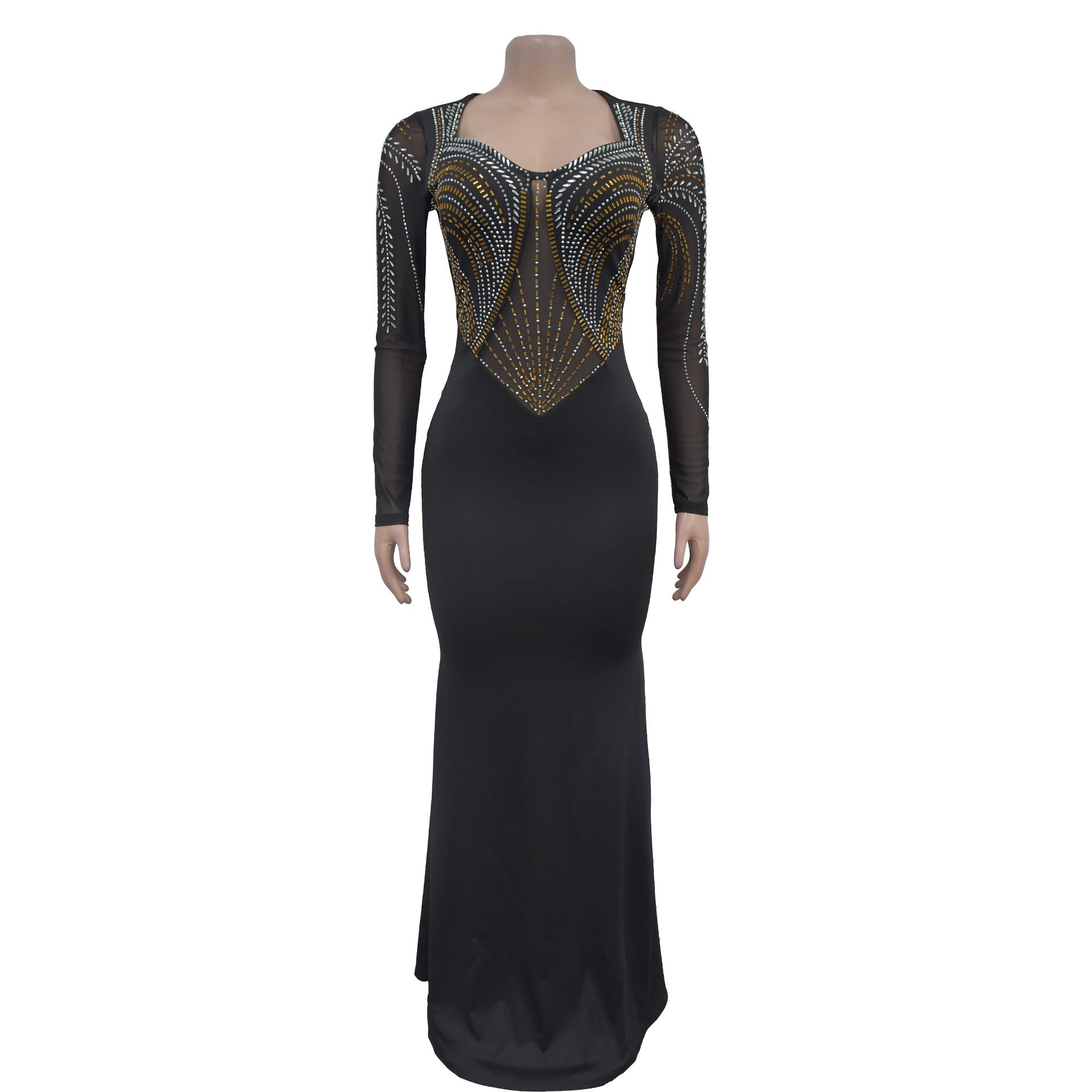Women Beaded Solid long-sleeved dress 5