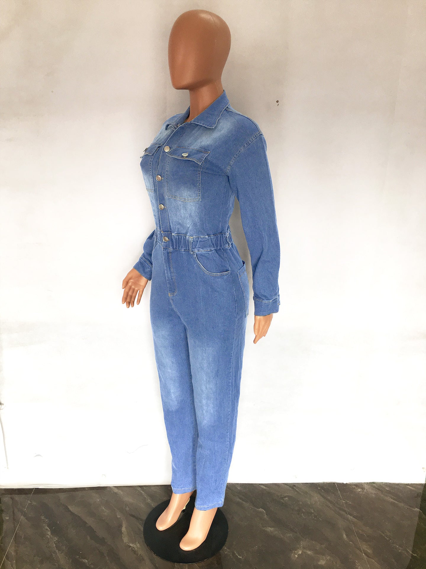 Women Long Sleeve Denim Jumpsuit 6