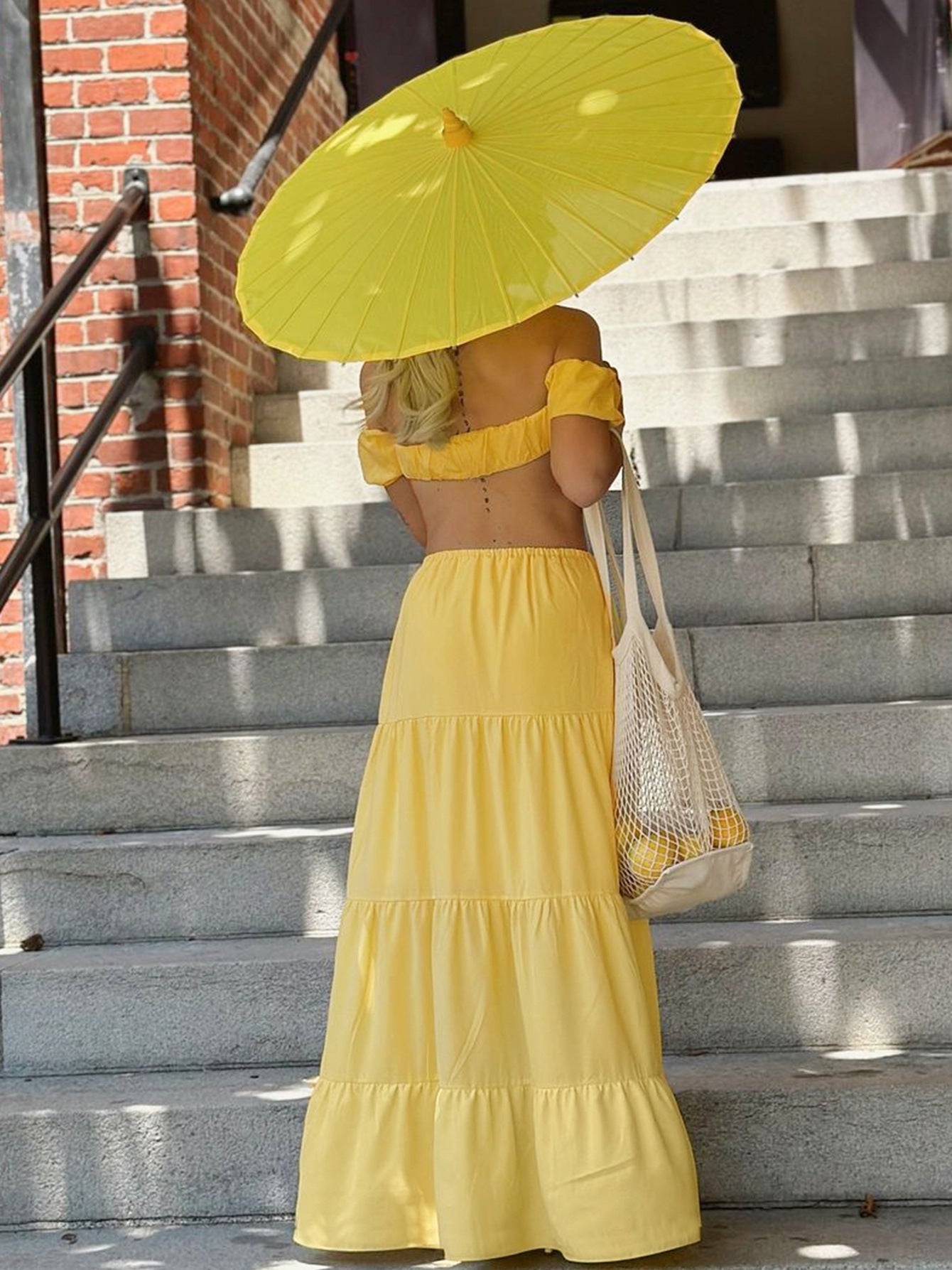 Women's Summer Solid Color Sexy Short-Sleeve off shoulder Pleated Ruffle skirt Set 6