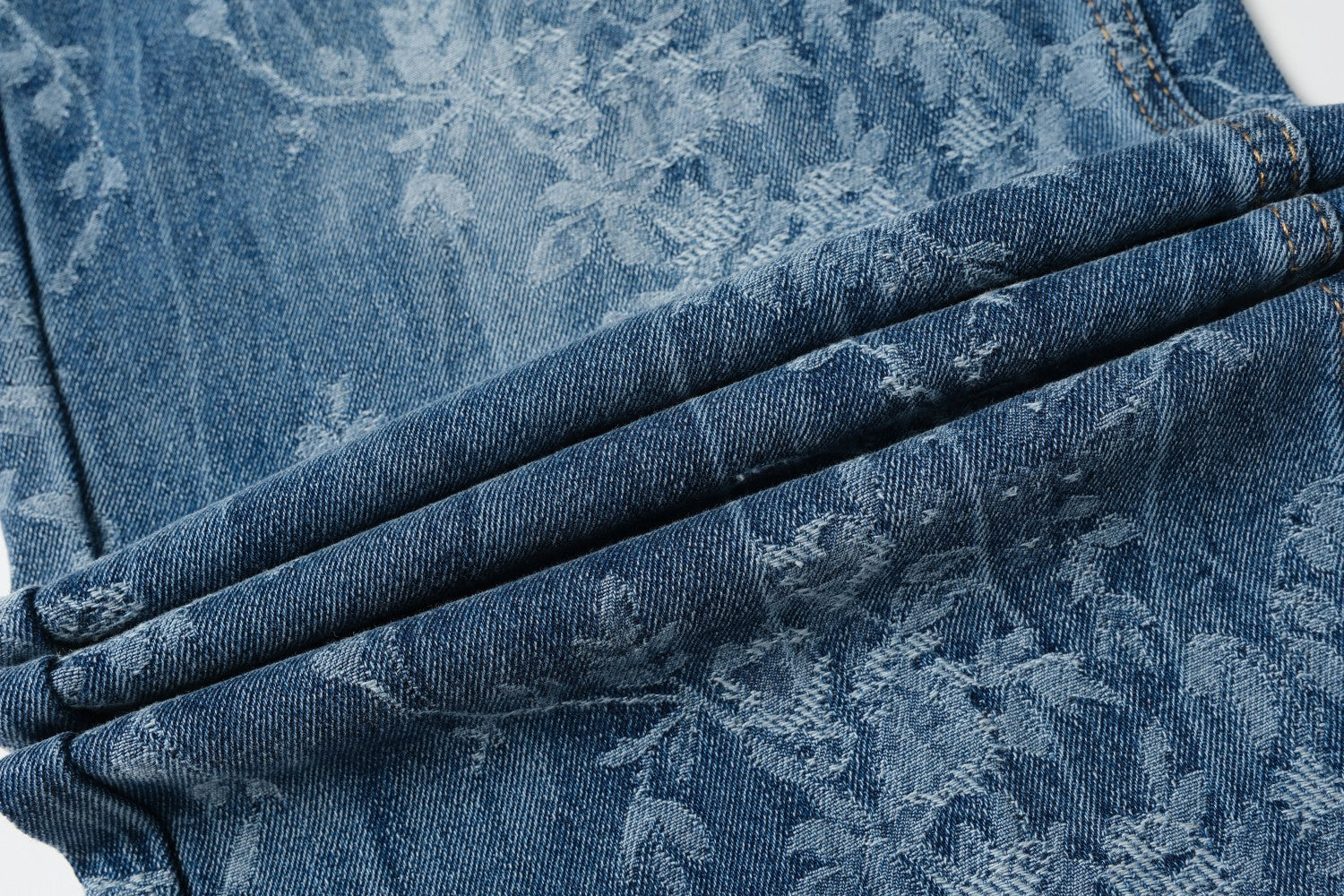 Blue Jacquard Denim Pants Women Loose Wide Leg Straight Leg Trousers 16