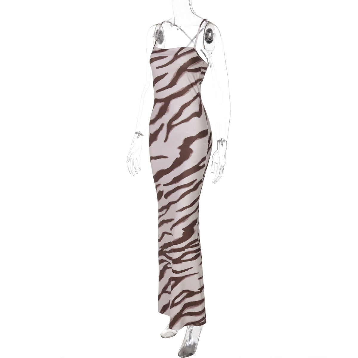 Women's Summer Fashion Print Sexy Low-Back Strap Maxi Dress 8