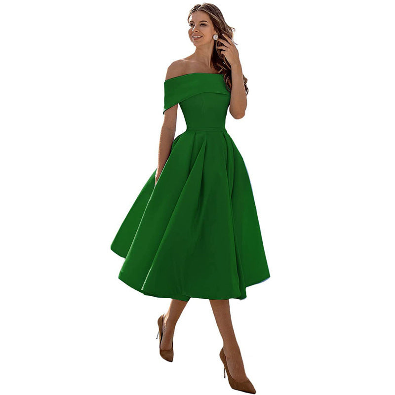 Elegant Off Shoulder Solid Color A-line Party Dress（Processing time need 3-6 days） 15