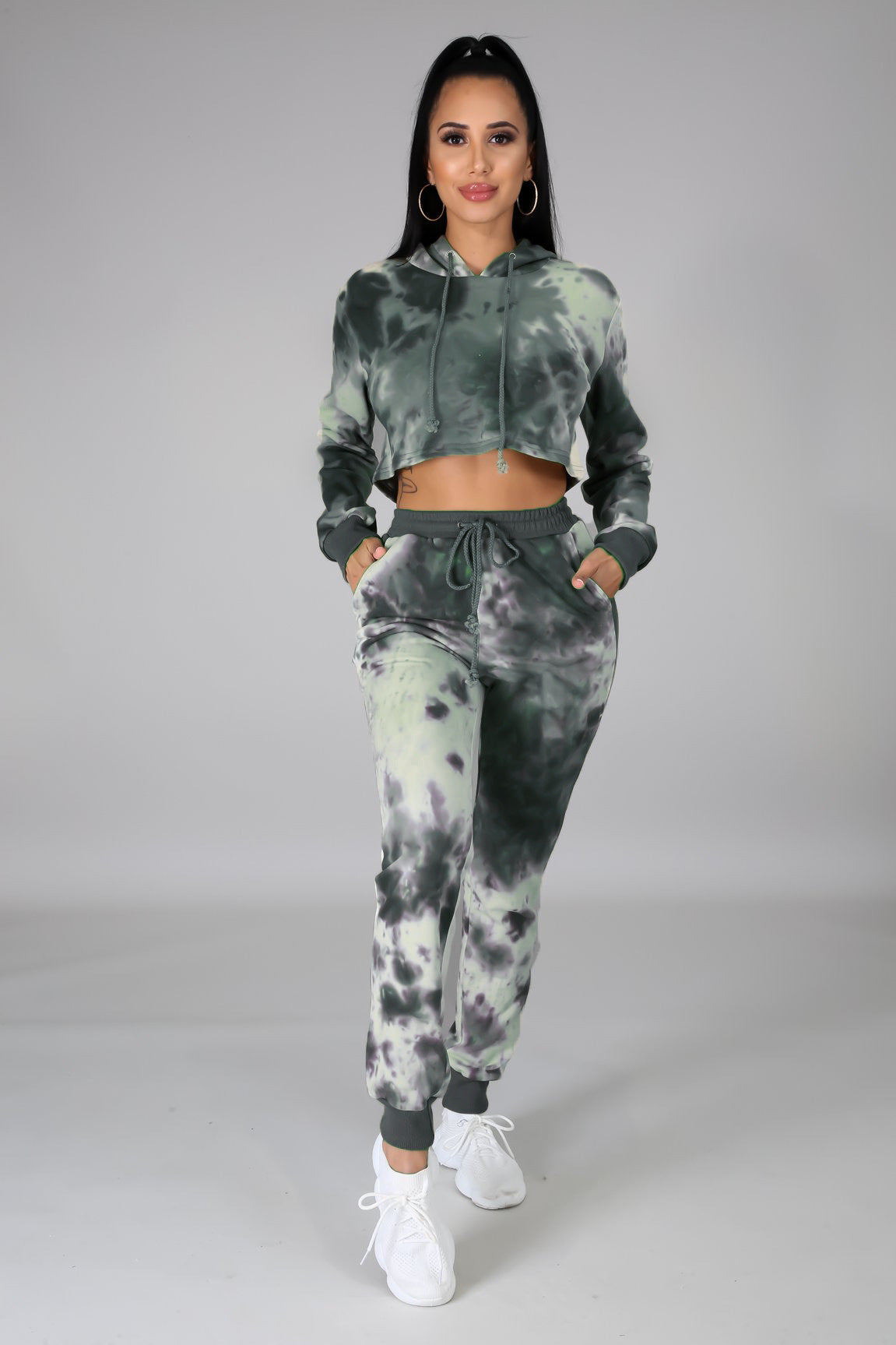 Tie Dye Hooded Sports Long Sleeve Loose Hoodies Pants Two Piece Set 4