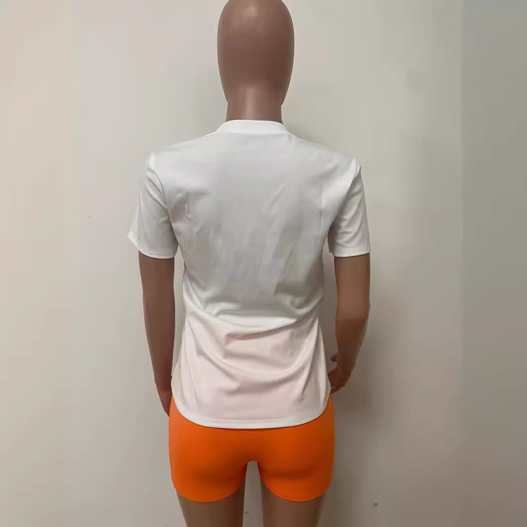 Summer Fashion Women's Letter Printed Short Sleeve Shorts Casual Two Piece Shorts Set 4