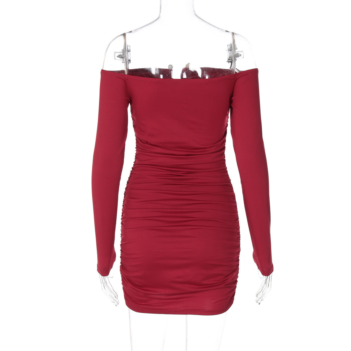 Women sexy strapless off-shoulder pleated bodycon dress 9