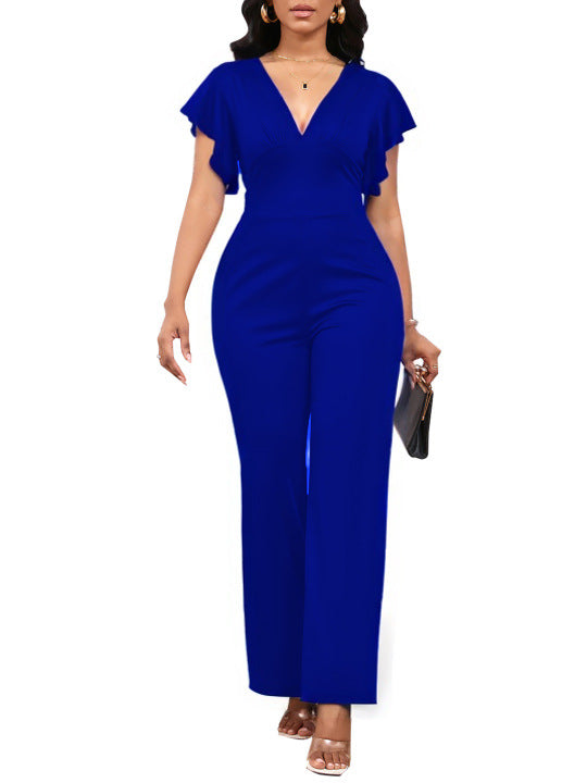 Women Sexy Solid V Neck Women Jumpsuit 4