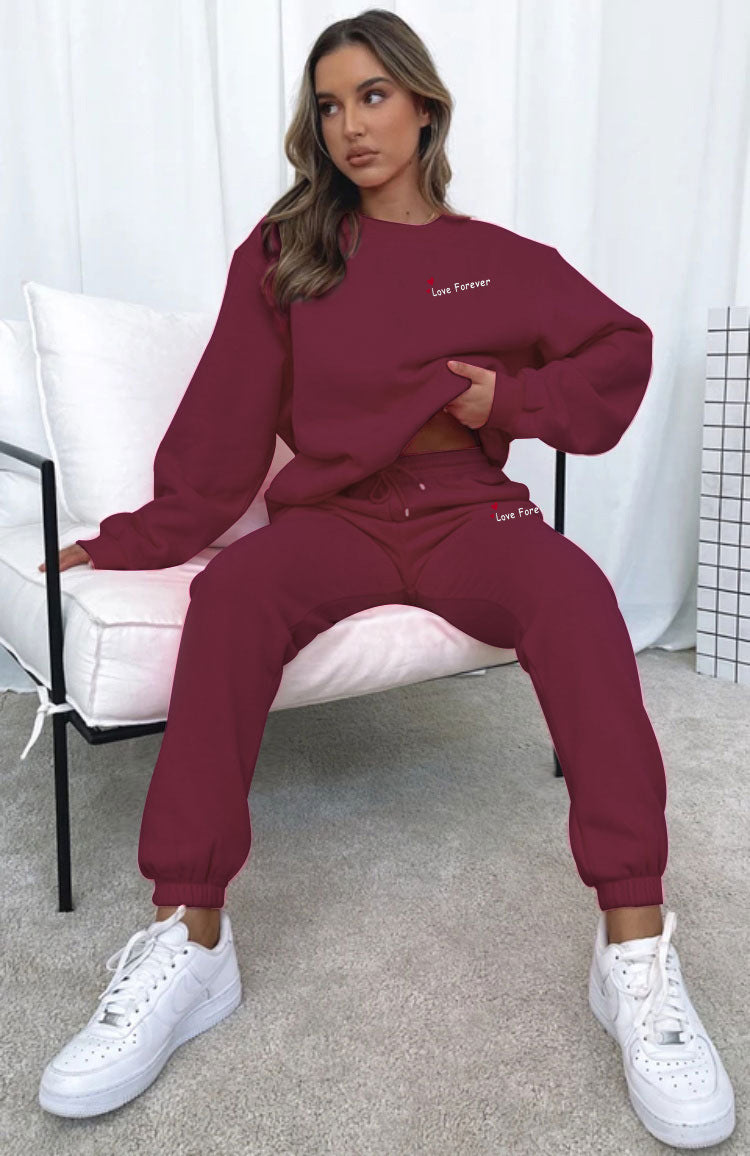 Women Autumn/Winter Printed Round Neck Long-Sleeved Top and Pants Two-Piece Set 57