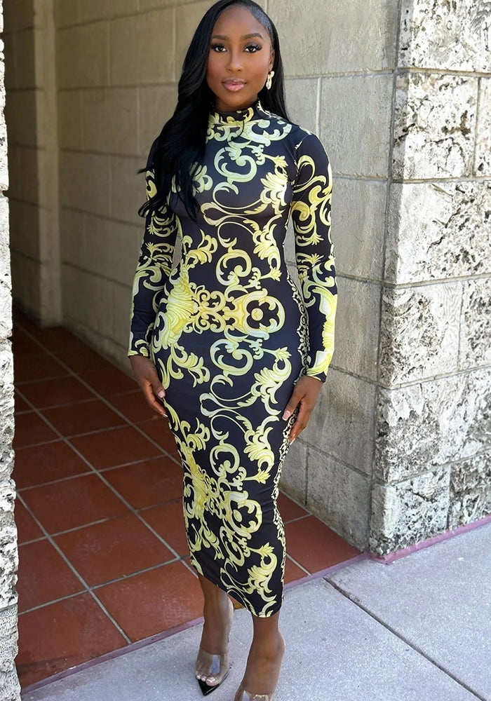 Women African Trend Long Sleeve Maxi Dress