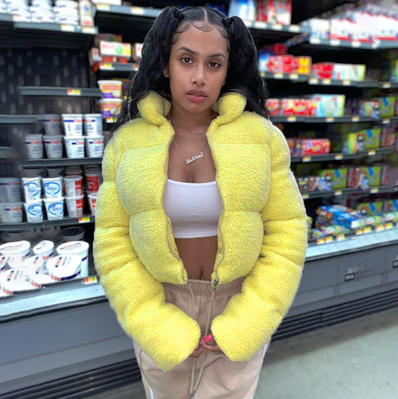 Women Long Sleeve Stand Collar Solid Furry Jakcet