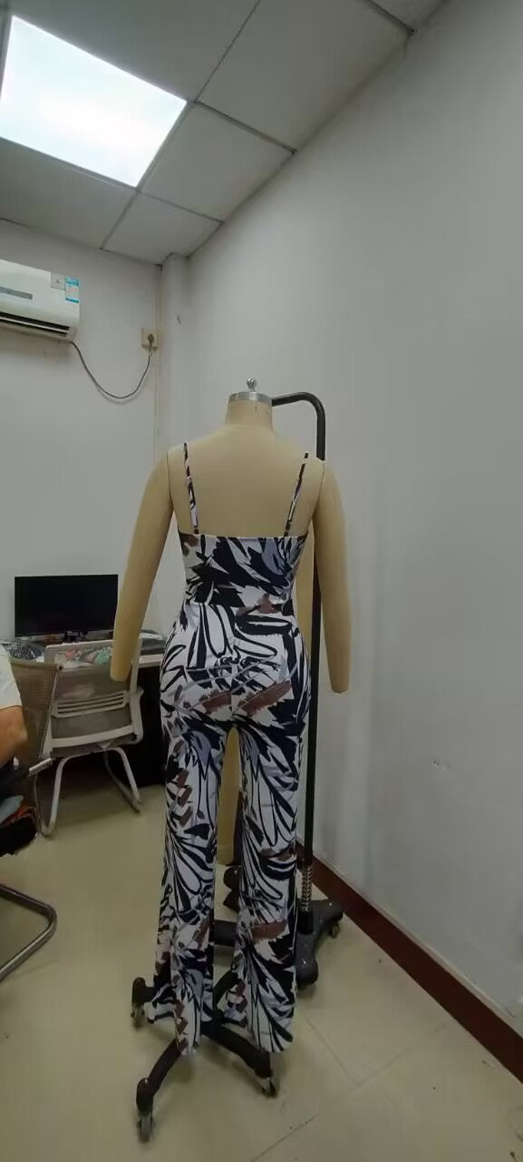 Sexy Printed Strap Wide-Leg Jumpsuit 7