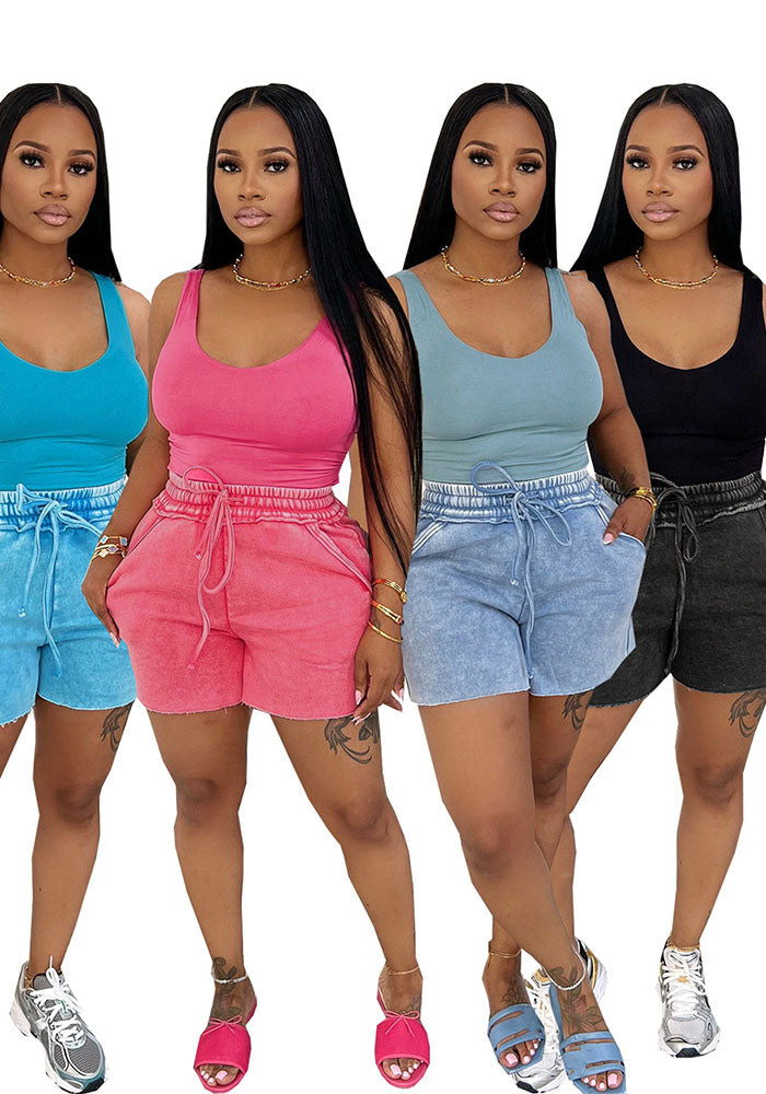 Washed shorts sexy women's vest Casual two-piece Set