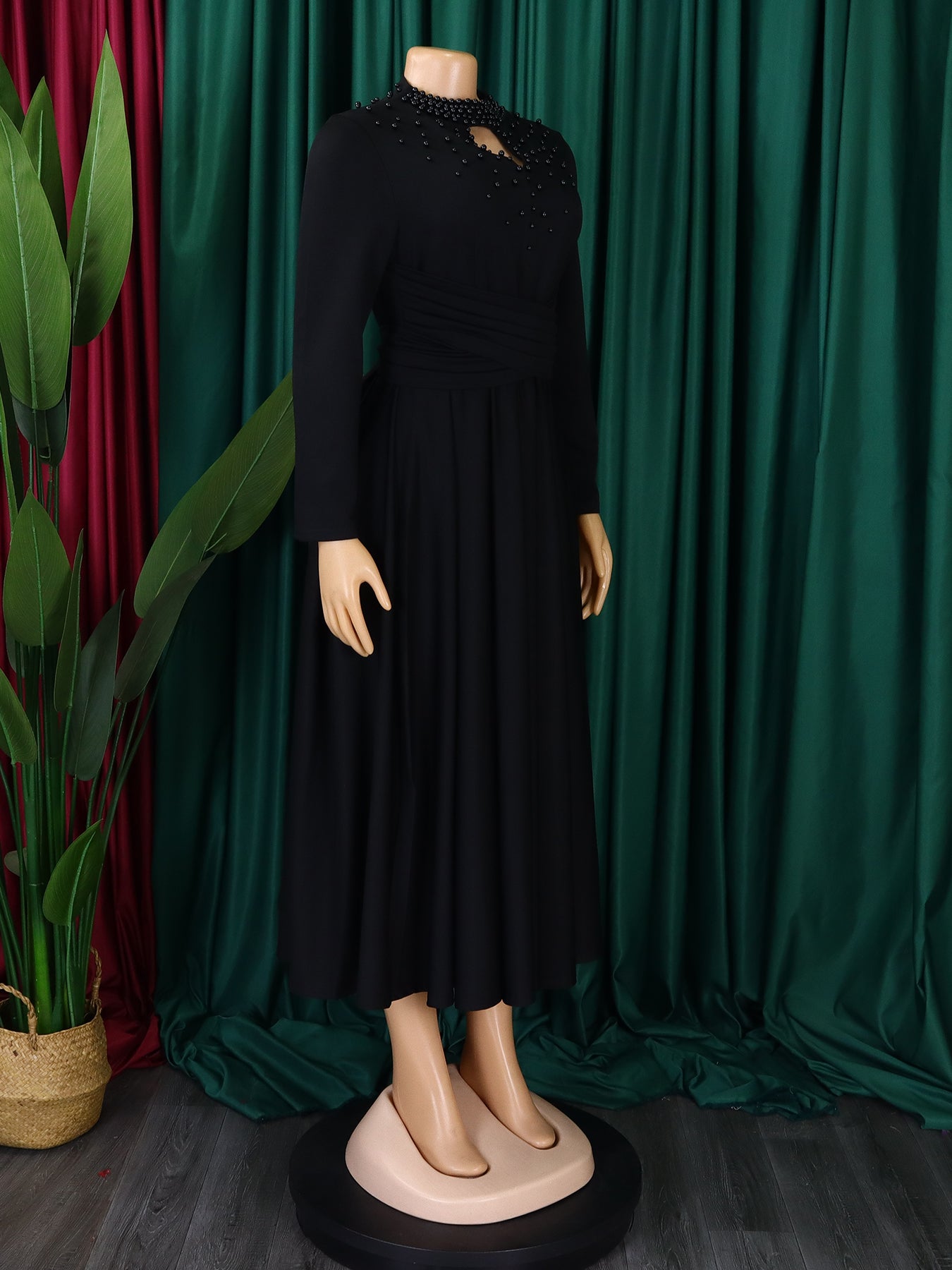 Women High Neck Elegant Beading African Dress 28