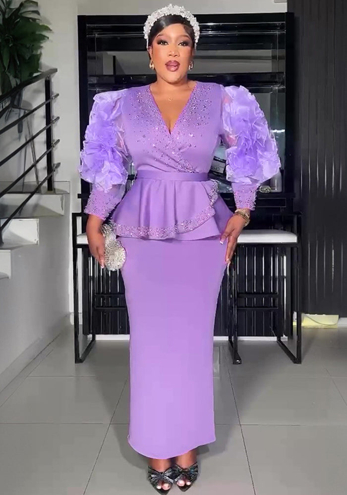 Plus Size African Women Formal Party V-Neck Bodycon Dress