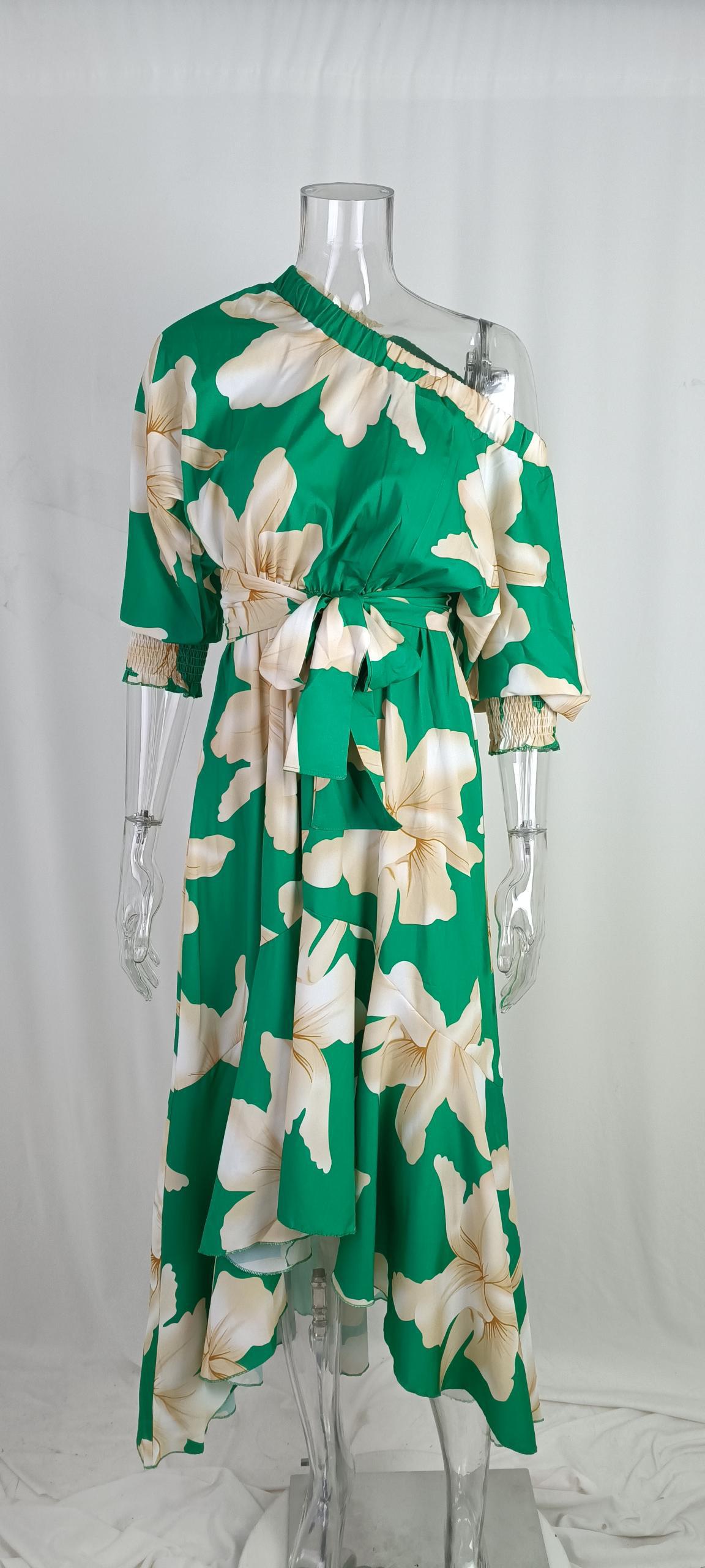 Fall Winter Women's Chic Elegant Career Print Balloon Sleeve Dress 9