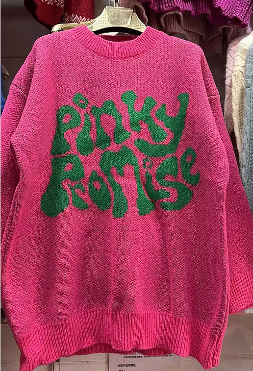 Winter Round Neck Long Sleeve Letter Pattern Jacquard Knitting Sweater Pullover Women's Clothing