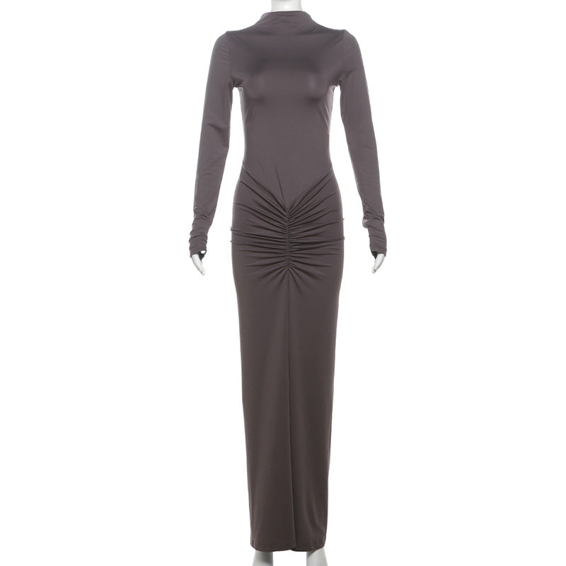 Women Sexy Solid Pleated Maxi Dress 10