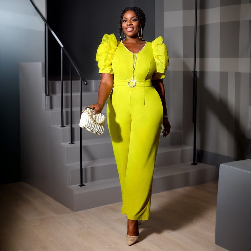 Women Solid Party Mesh Floral Jumpsuits 3