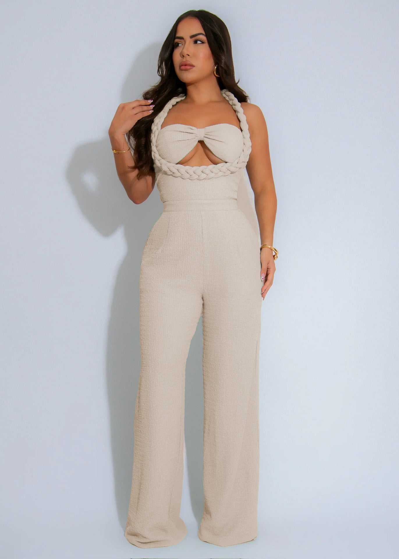 High-Waist Braided Strap Sleeveless Wide-Leg Jumpsuit 4